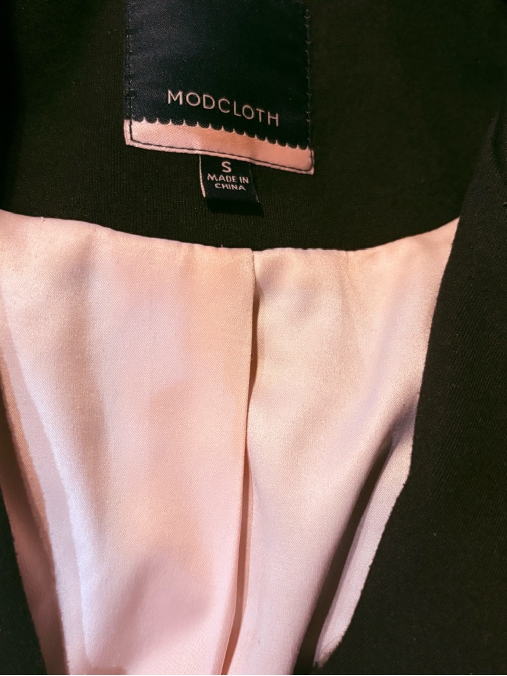 ModCloth Black Jacket with Pale Pink Satin Lining